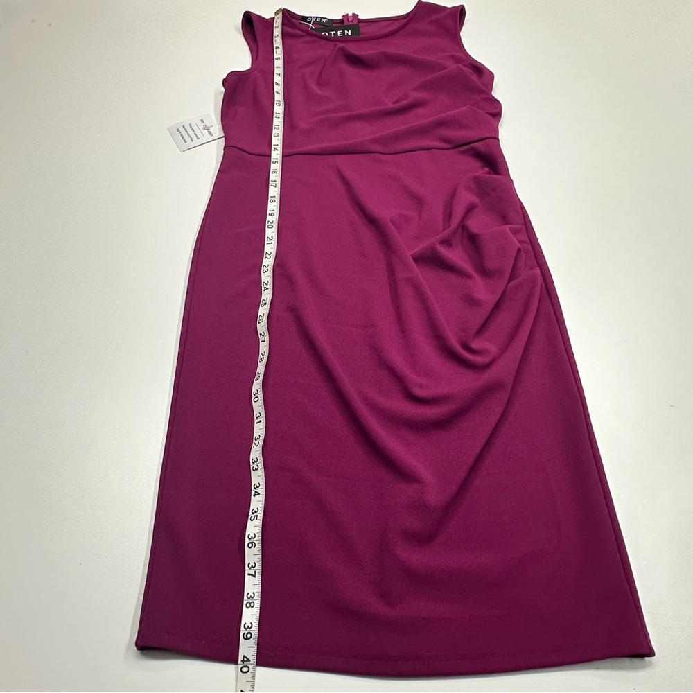 OTEN Burgundy Magenta Sleeveless Ruched Sheath Midi Dress Women’s Size Large - Picture 7 of 7
